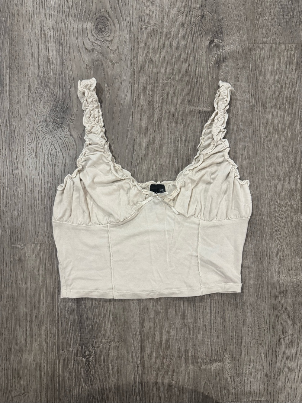 Garage Cream Ruffle Strap Cropped Tank Top